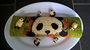 Panda green tea roll cake